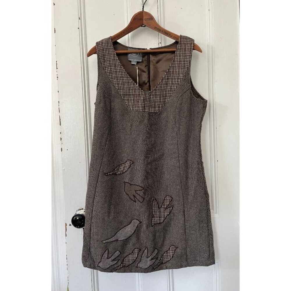 Knitted Dove Tweed Dress Bird Applique Size L